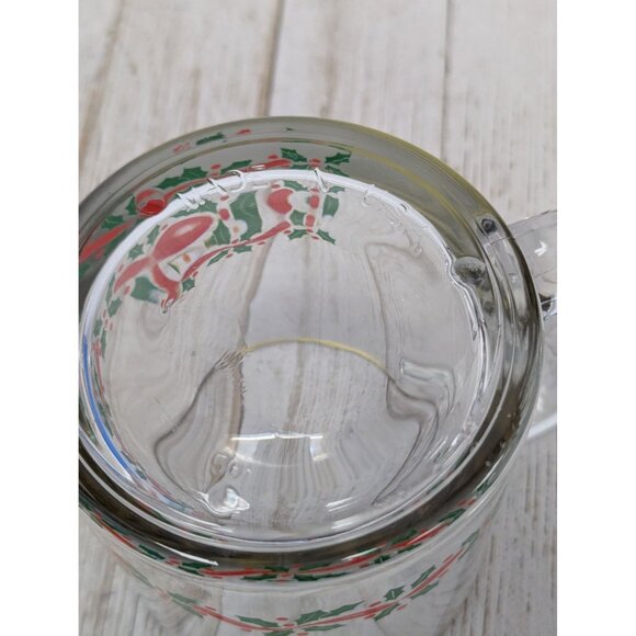 Vintage Libbey Christmas Glass Mug Holly, Gold Trim Set of 2 Holiday - Picture 6 of 8